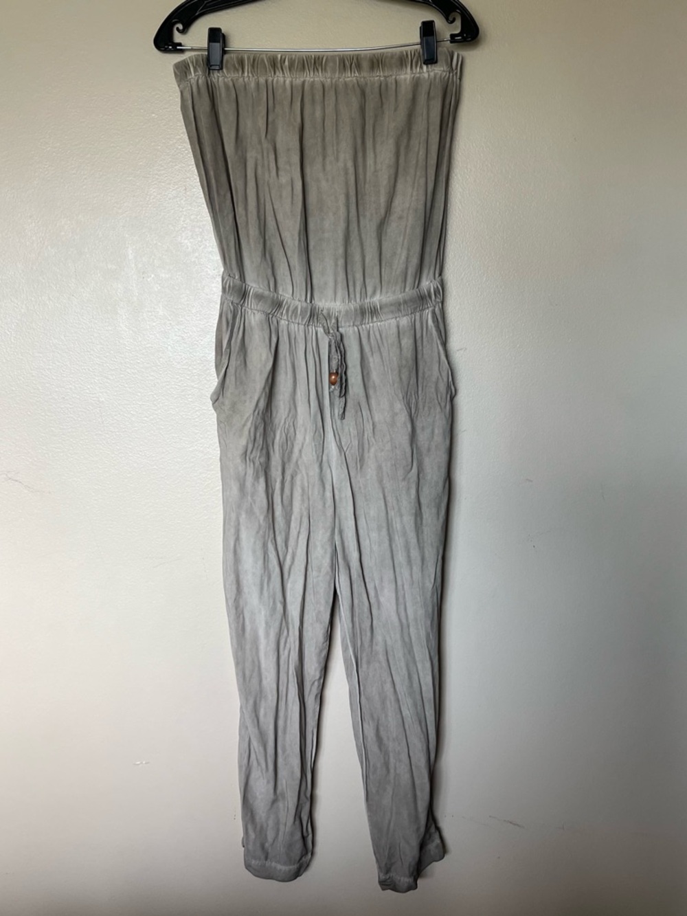 Women's Strapless Drawstring Jumpsuit - Light Grayish Brown